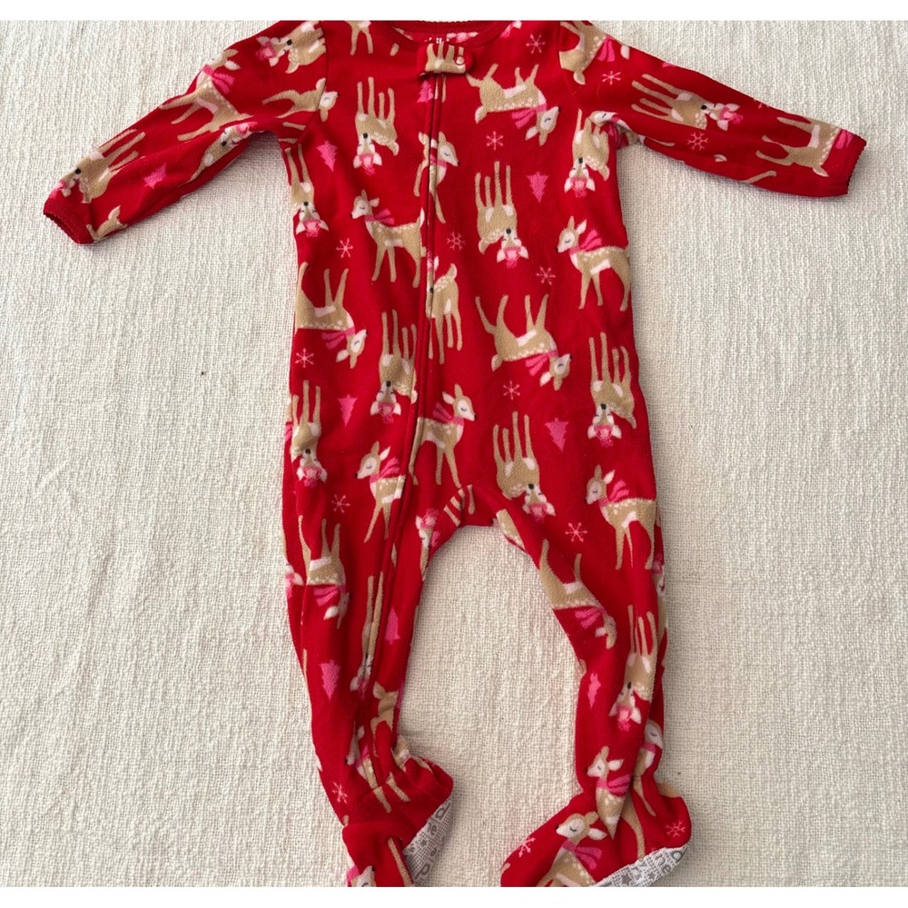 Child of Mine by Carters Reindeer Fleece Footed Sleeper Red Pink 18M Pajamas